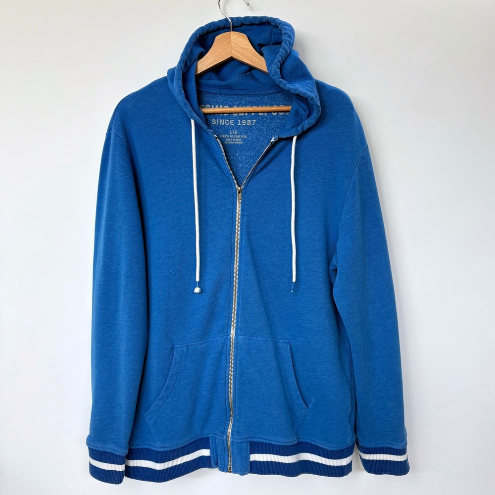 Mossimo 2012 Blue Full Zip Hoodie L Striped Varsity Trim Retro Skater Sportswear